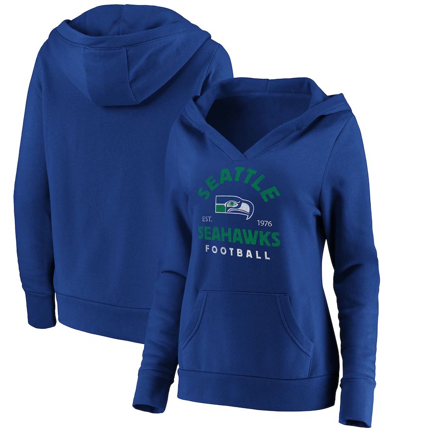 Women Seattle Seahawks Fanatics Branded Royal Vintage Arch V-Neck Pullover Hoodie